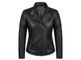 Women’s Black Leather Biker Jacket Cross Zip Style 