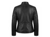 Women’s Black Leather Biker Jacket Cross Zip Style 