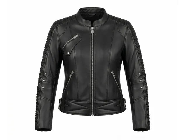 Women's Black 'Phoenix Embroidered' Leather Motorcycle Jacket 