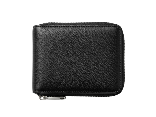 Rfid Black Leather Zip Around Wallet (S-503)