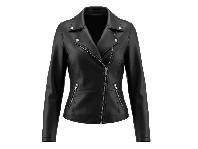 Ladies Biker Black Overfold Jacket 