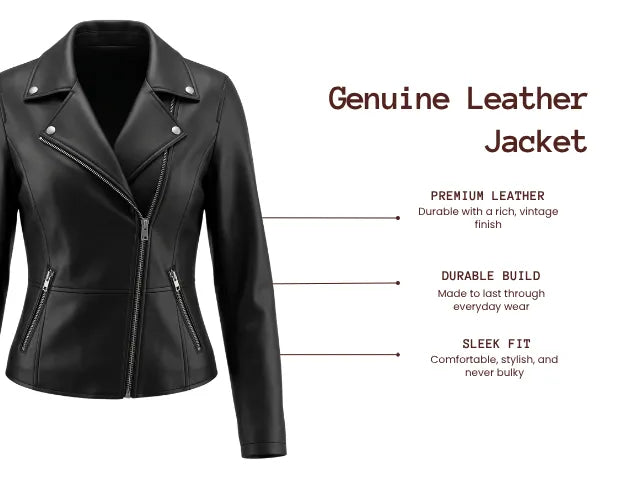 Ladies Biker Black Overfold Jacket 
