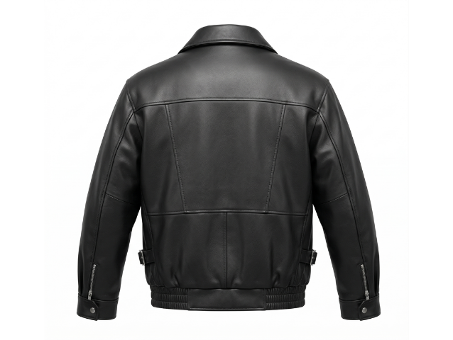 Single Collar Genuine Leather Bomber Jacket 