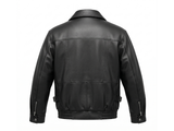 Single Collar Genuine Leather Bomber Jacket 