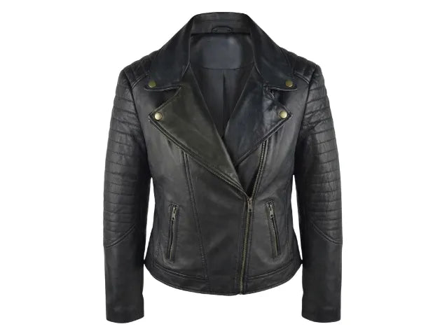 Genuine Black Biker Leather Jacket For Women 