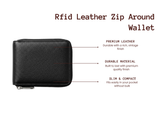 Rfid Black Leather Zip Around Wallet