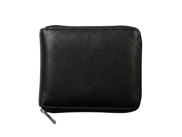 Rfid Black Leather Zip Around Wallet (S-504)