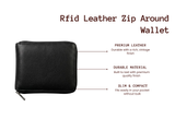 Rfid Black Leather Zip Around Wallet
