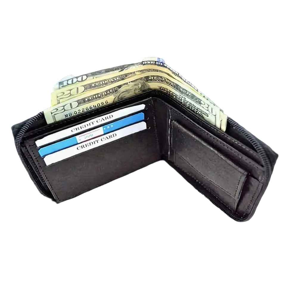 Black Zipper Leather Wallet - SN-506 Stylish Accessory – Sanmarc