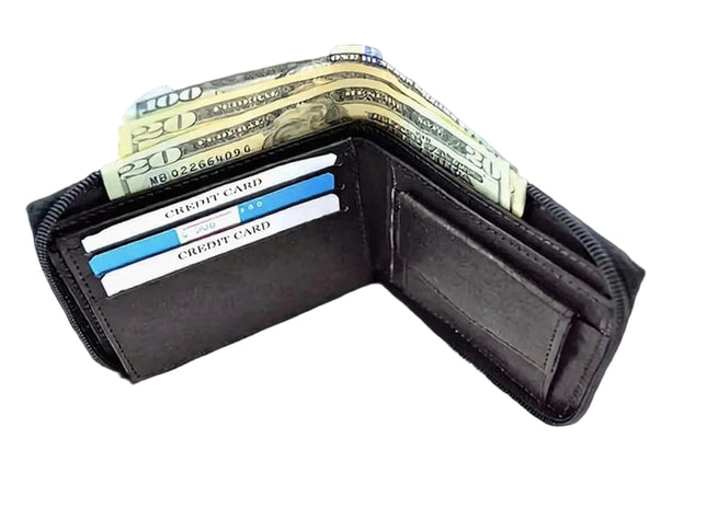 Black Zipper Leather Wallet (SN-506)
