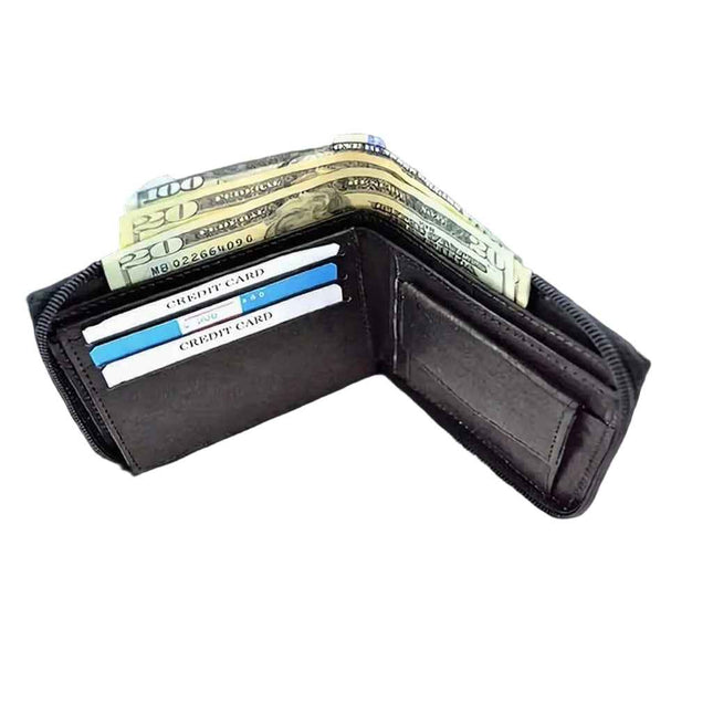 Black Zipper Leather Wallet (SN-506)