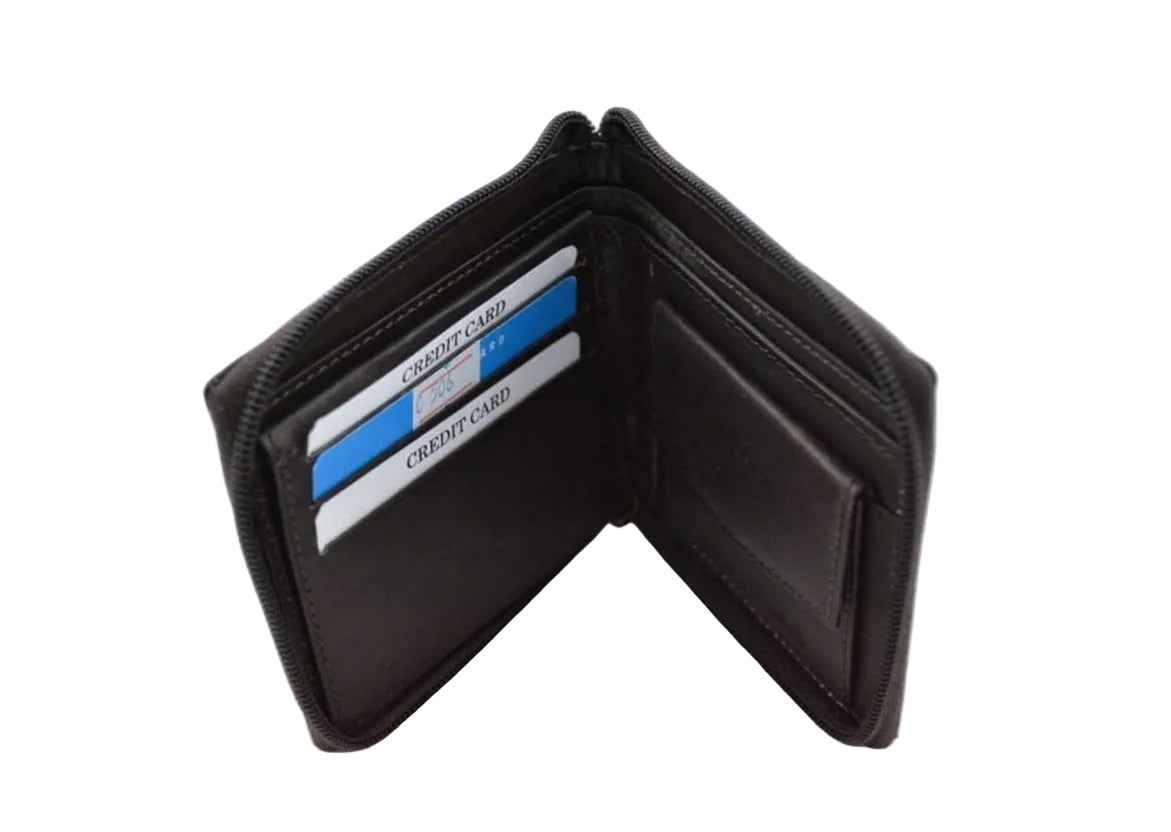 Black Zipper Leather Wallet - SN-506 Stylish Accessory – Sanleathers