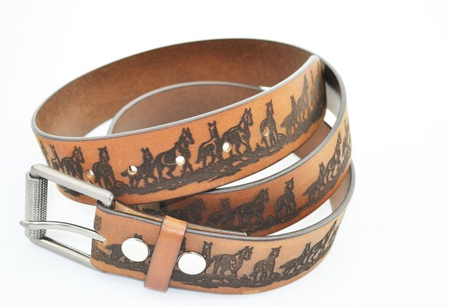 Black / Tan Horse Design Belt (S-341)