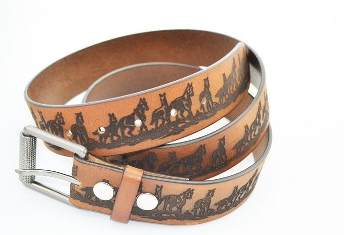 Black / Tan Horse Design Belt (S-341)