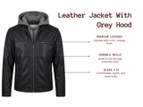Black Leather Jacket With Grey Hood 