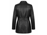 Women Black Leather Genuine Long Coat 