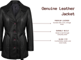 Women Black Leather Genuine Long Coat 
