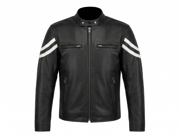 Men’s Stripe Biker Leather Jacket 