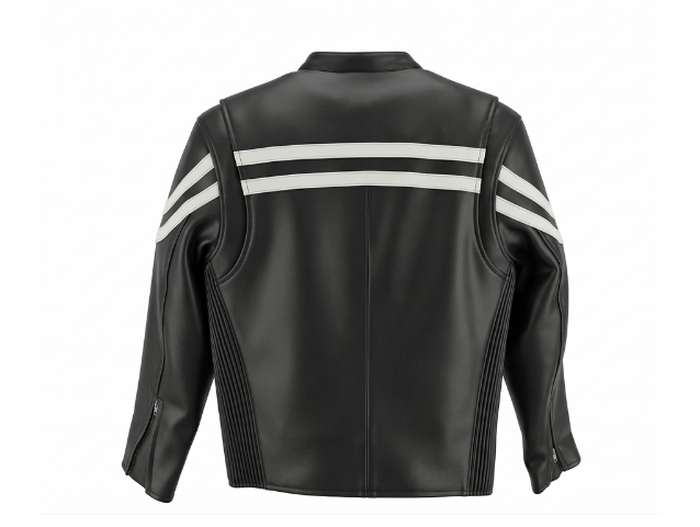 Men’s Stripe Biker Leather Jacket 