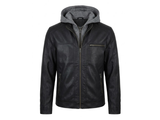 Black Leather Jacket With Grey Hood 