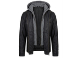 Black Leather Jacket With Grey Hood 