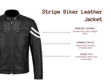 Men’s Stripe Biker Leather Jacket 