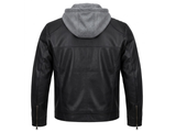 Black Leather Jacket With Grey Hood 