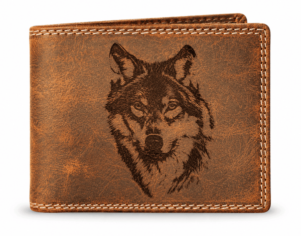 Vintage Wolf Engraved Leather Wallet