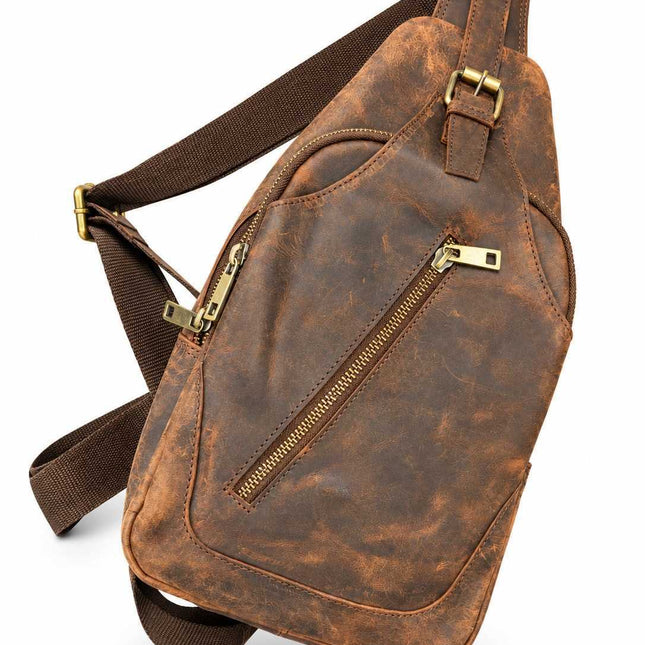 Brown Leather Sling Backpack for Men