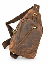 Brown Leather Sling Backpack for Men