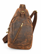 Brown Leather Sling Backpack for Men