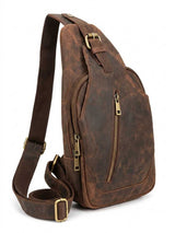 Brown Leather Sling Backpack for Men
