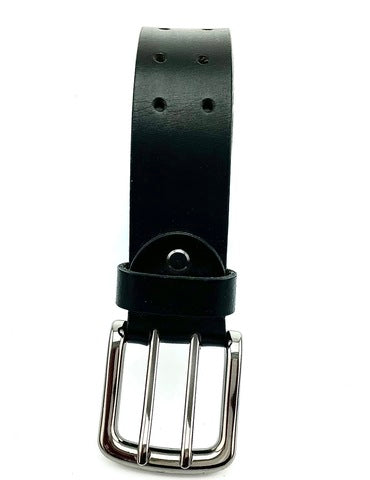 Double Hole Black Leather Belt (S-503)