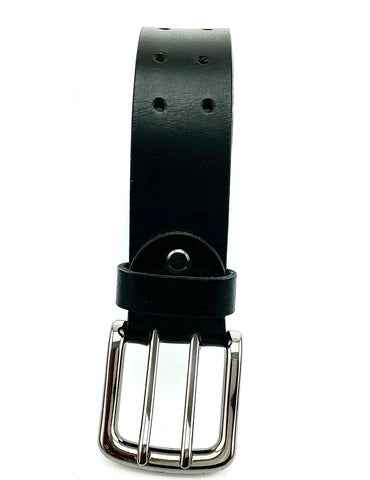 Double Hole Black Leather Belt (S-503)