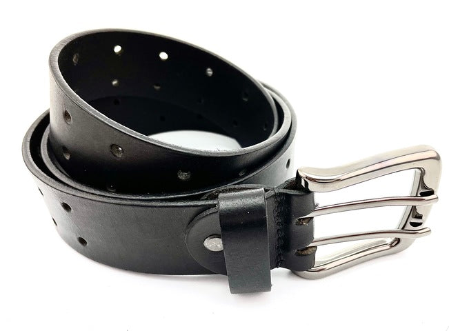 Double Hole Black Leather Belt (S-503)
