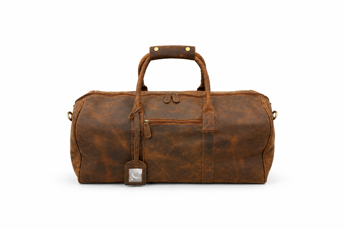 Hunter Leather Handbags: Handmade Vintage Brown Leather Duffel Bag for Travel