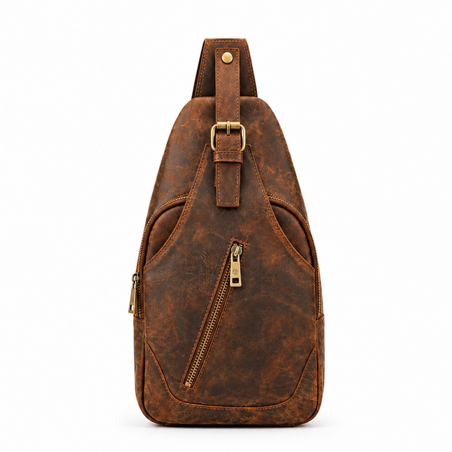 Brown Leather Sling Backpack for Men