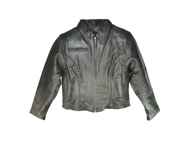 Ladies Black Collar Leather Jacket (Style # S- 97)