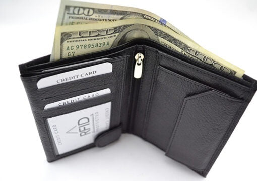 Rfid Black Leather Wallet (S-224)