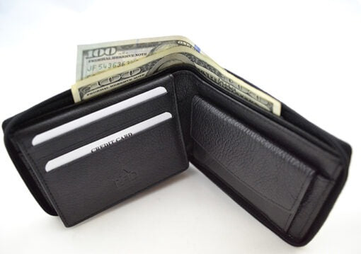 Rfid Black Leather Zip Around Wallet (S-503)