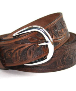 S-390 Brown Leather Engraved Print Belt