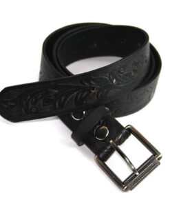 S-390 Black Leather Engraved Print Belt