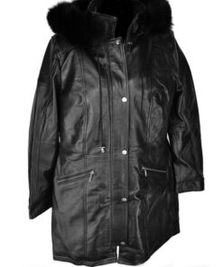 L-201 Black Long Leather Detachable Hood Jacket